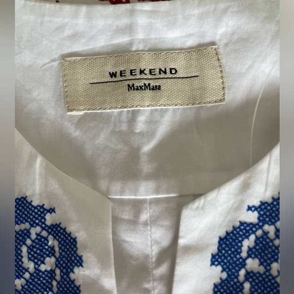 NWT MaxMara Weekend Sleeveless White with Blue Embroidered Top Size 8 - Picture 7 of 10